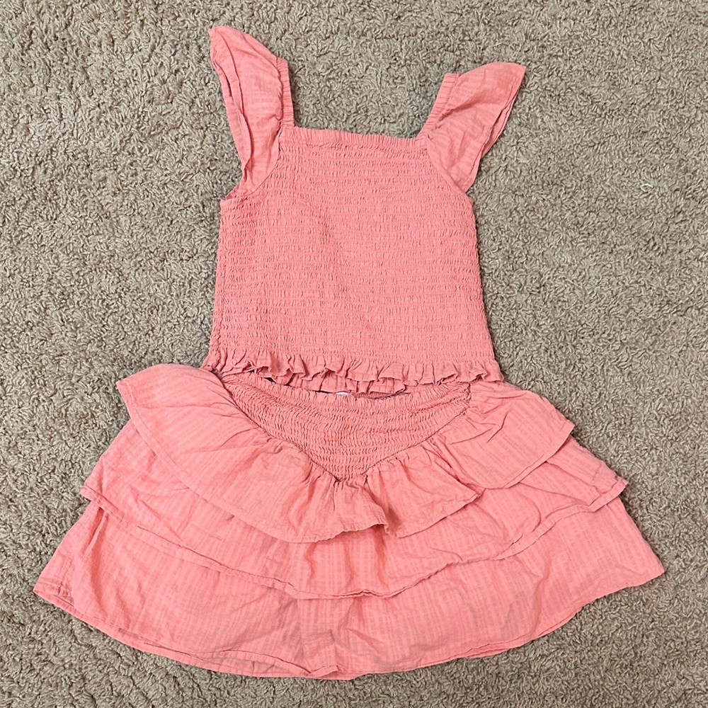 wonder nation two piece peach/coral Ruffle Tiered Skort Set